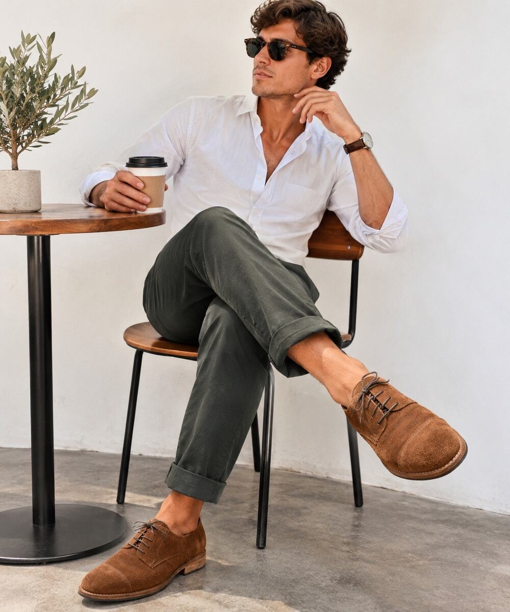 ZZYXX California The Crooner Brown Suede Leather Handmade Dress Shoes Men’s 8
